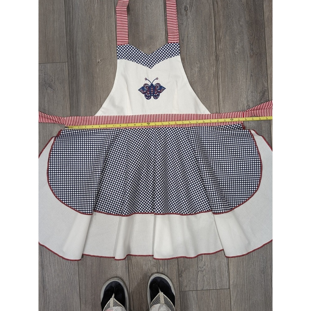 Stitchy Pixie Apron 50s Retro Homemaker Americana Cotton Patriotic 4th of July - Picture 10 of 13